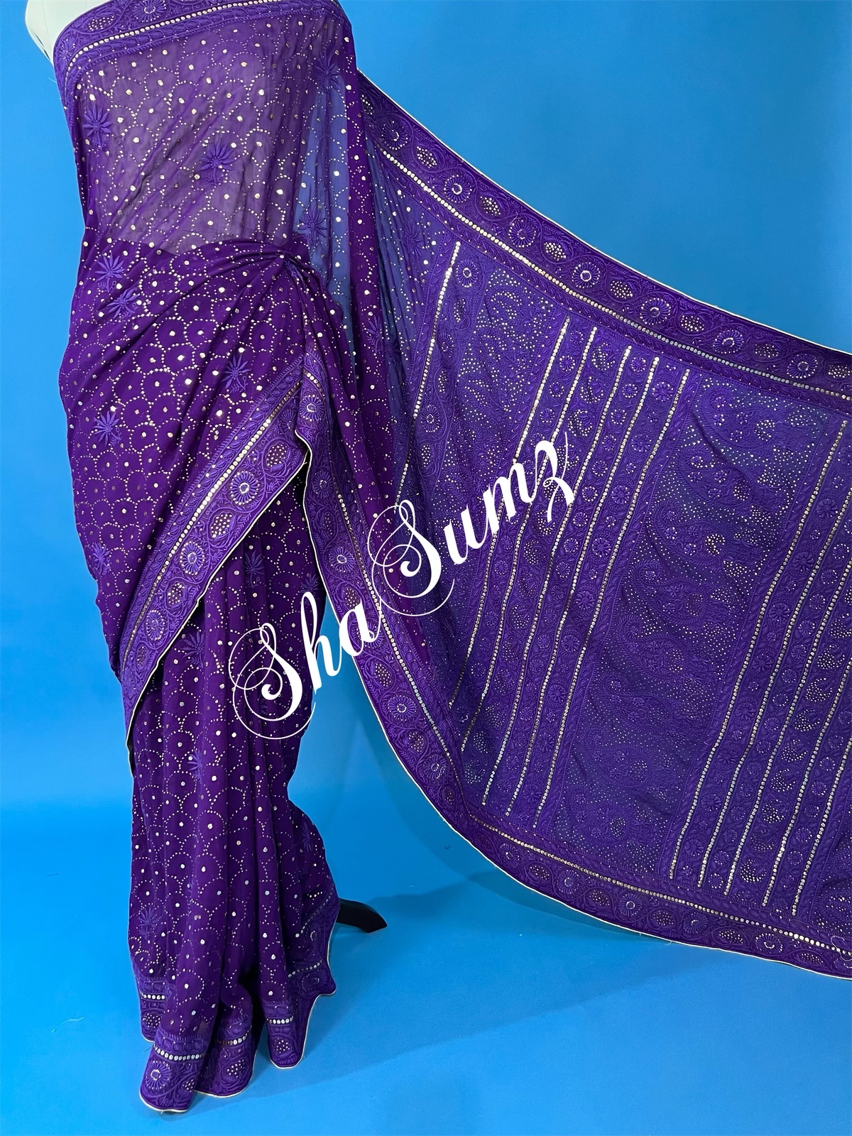 Hand embroidered Mukaish Saree SSM412