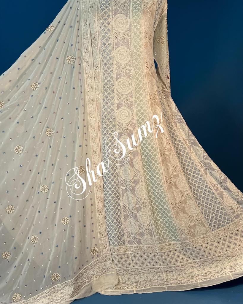 Hand embroidered Chikankari Anarkali SSA533