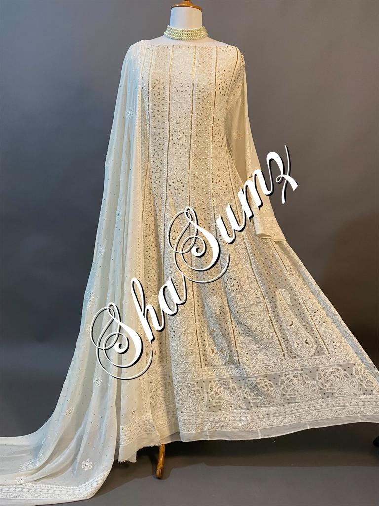 Hand embroidered Chikankari Anarkali SSA579