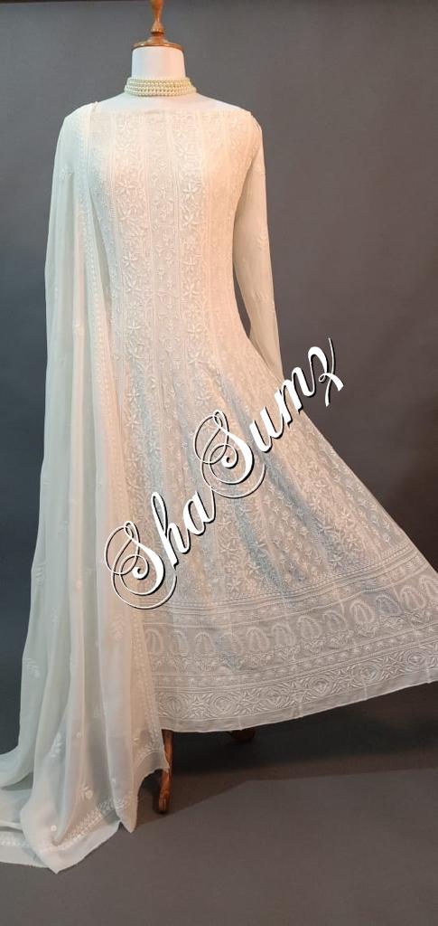 Hand embroidered Chikankari Anarkali SSA532