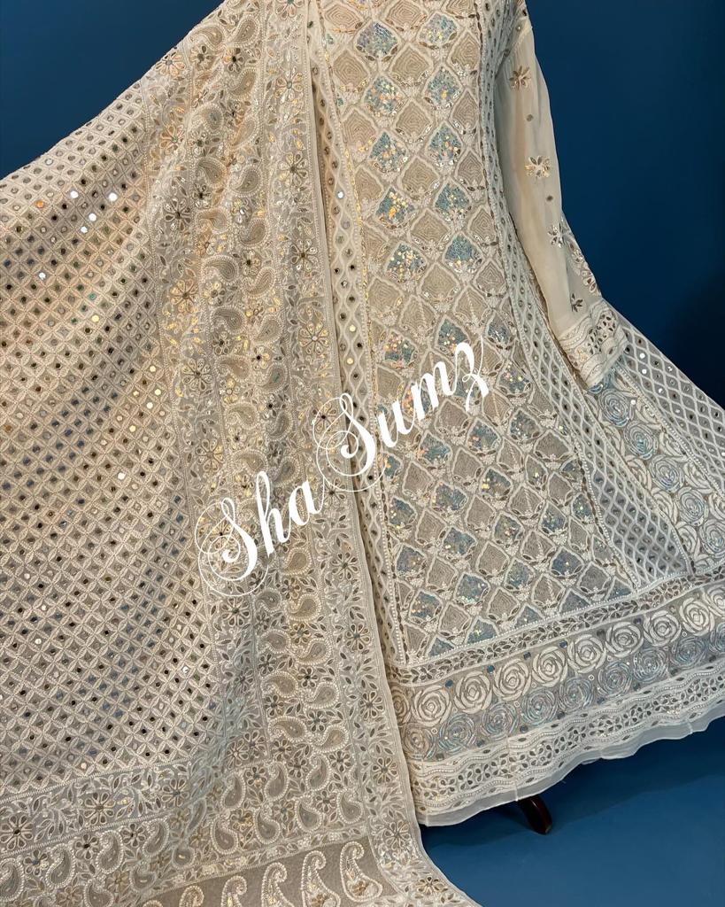 Hand embroidered Chikankari Anarkali SSA543