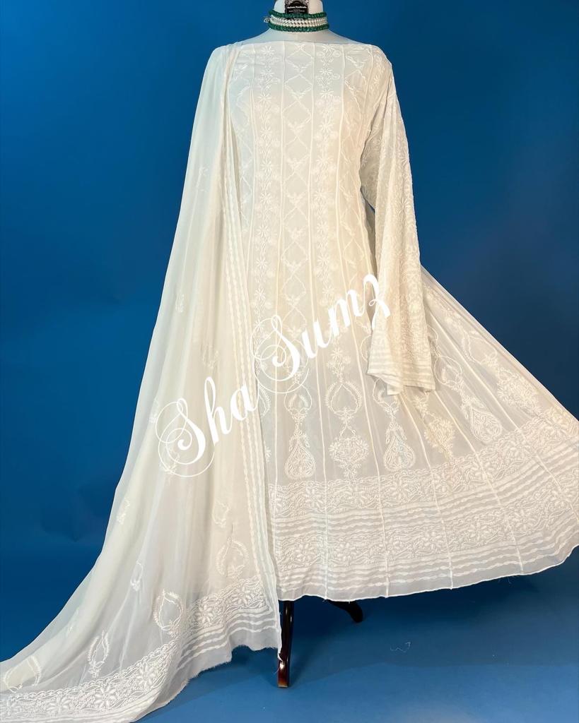 Hand embroidered Chikankari Anarkali SSA542