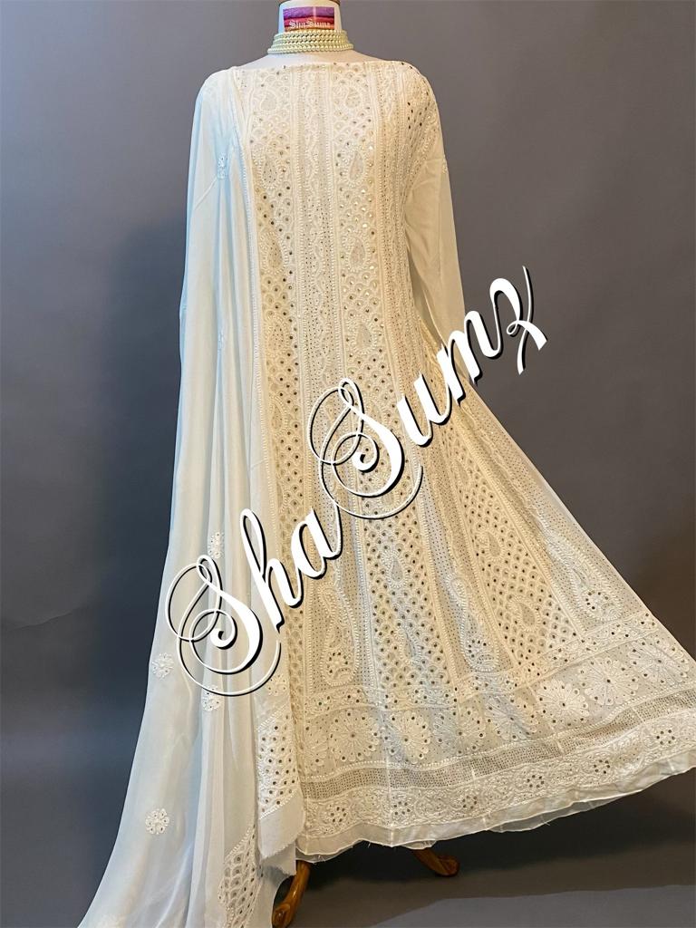 Hand embroidered Chikankari Anarkali SSA536