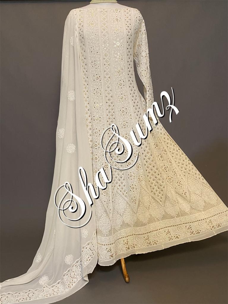 Hand embroidered Chikankari Anarkali SSA537