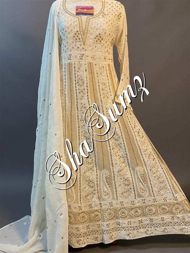 Hand embroidered Chikankari Anarkali SSA539