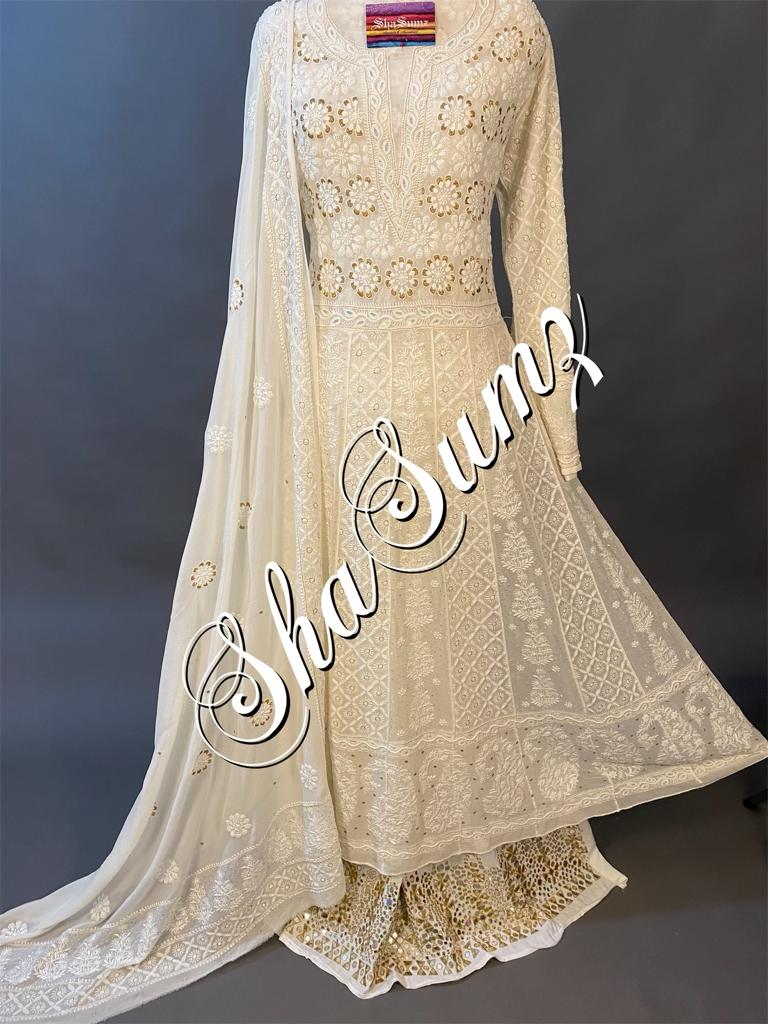 Hand embroidered Chikankari Anarkali SSA546