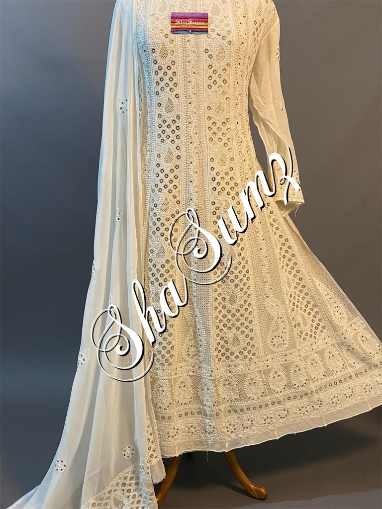 Hand embroidered Chikankari Anarkali SSA545