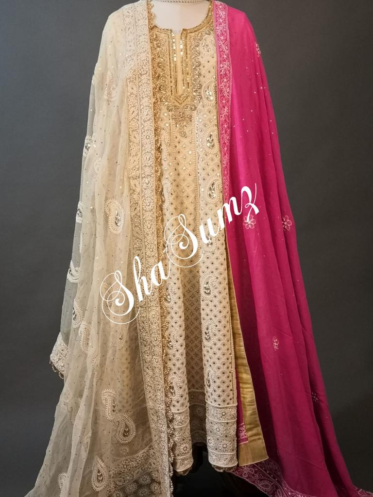 Hand embroidered Chikankari Anarkali SSA813