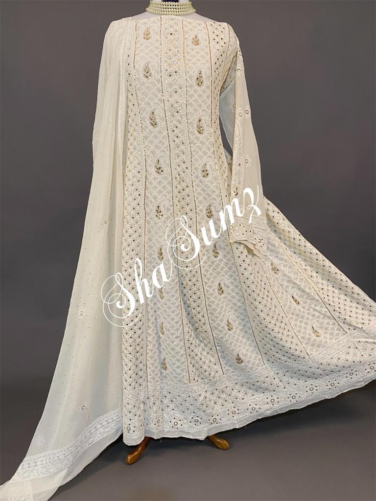 Hand embroidered Chikankari Anarkali SSA614