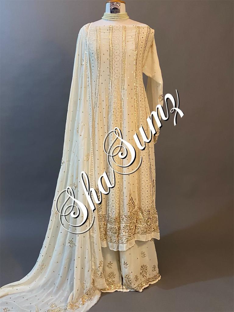 Hand embroidered Chikankari Anarkali SSA613