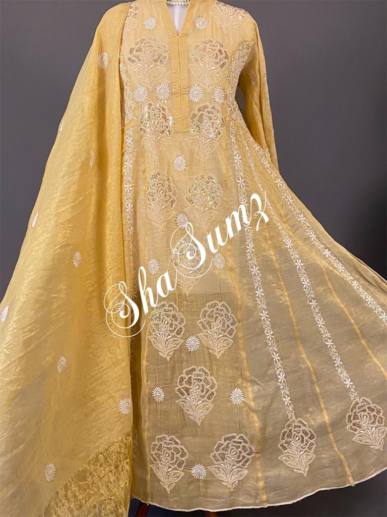 Hand embroidered Chikankari Anarkali SSA616