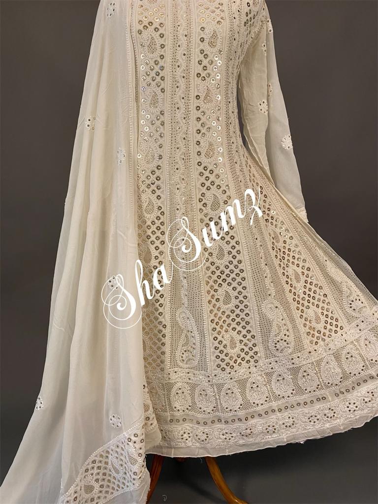 Hand embroidered Chikankari Anarkali SSA813