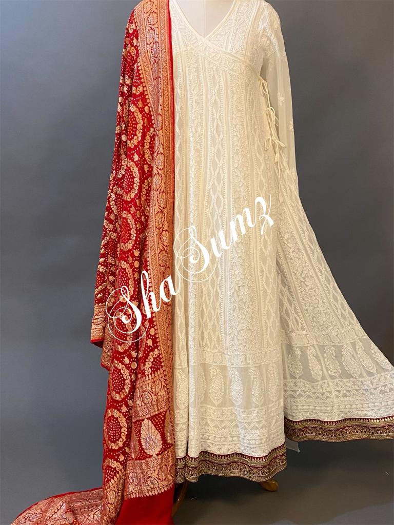 Hand embroidered Chikankari Anarkali SSA574