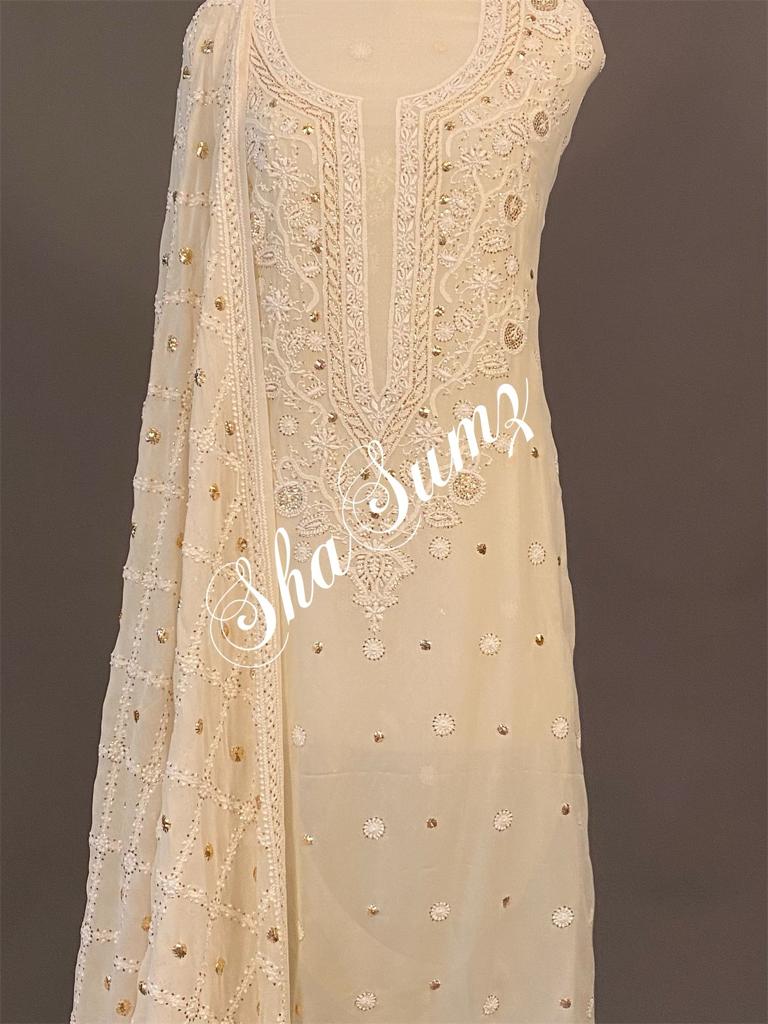 Hand embroidered Chikankari Suits CS218