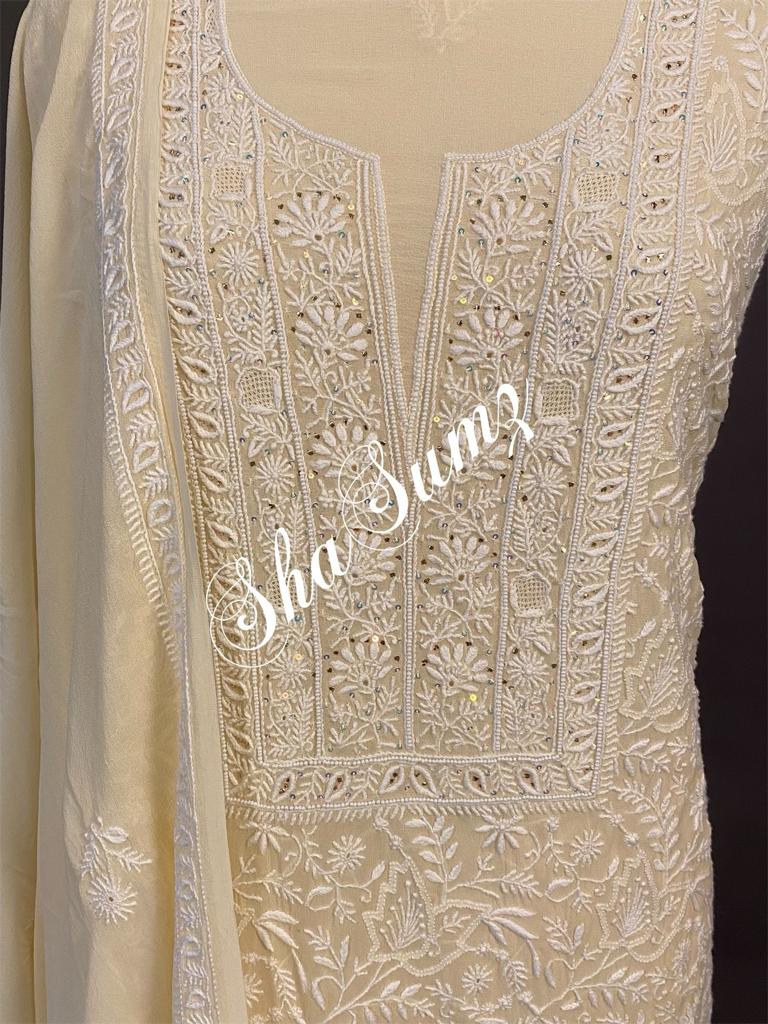 Hand embroidered Chikankari Suits CS216