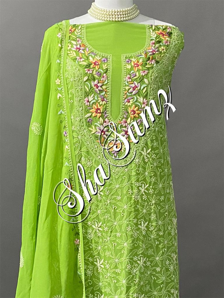 Hand embroidered Chikankari Suits CS413